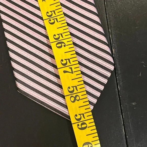 Bruno Piatelli Silk Pink Black Striped Repp Standard Length Mens Neck Tie - Picture 6 of 8